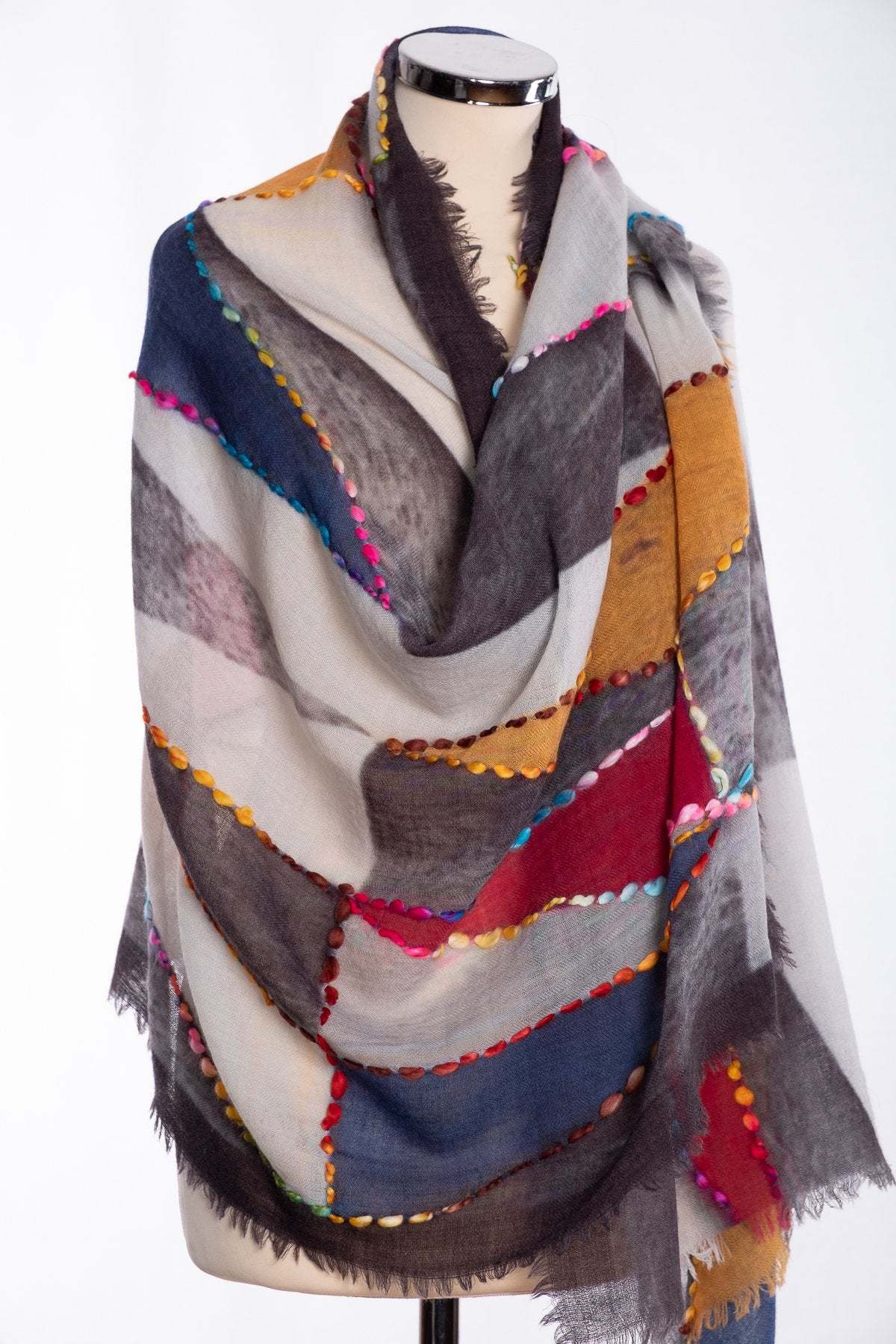 Ombre shaded triangle design scarf, grey, wrap view