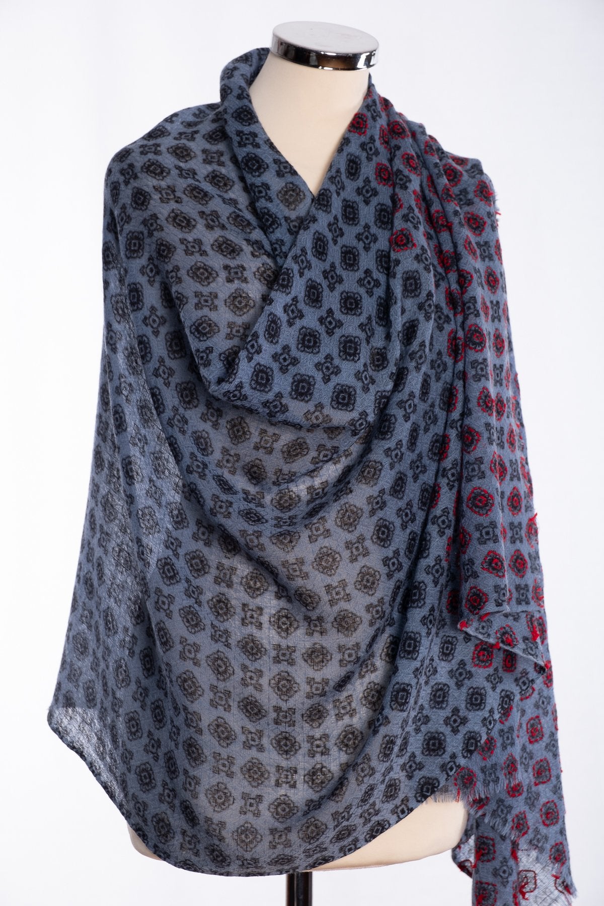 Ombre textured weave scarf, blue, wrap view