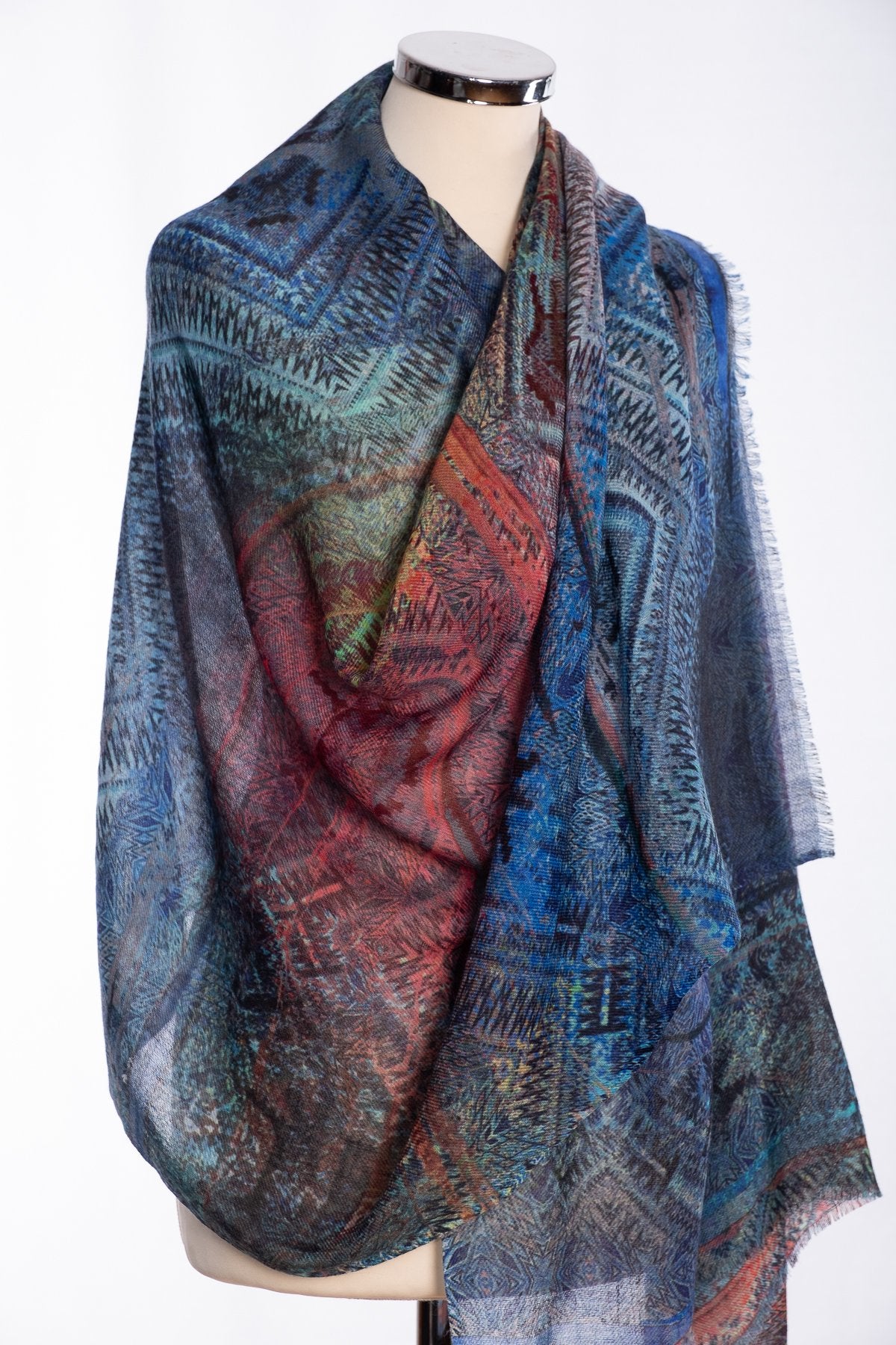 Ombre kaleidoscopic print scarf, multi colour, wrap view