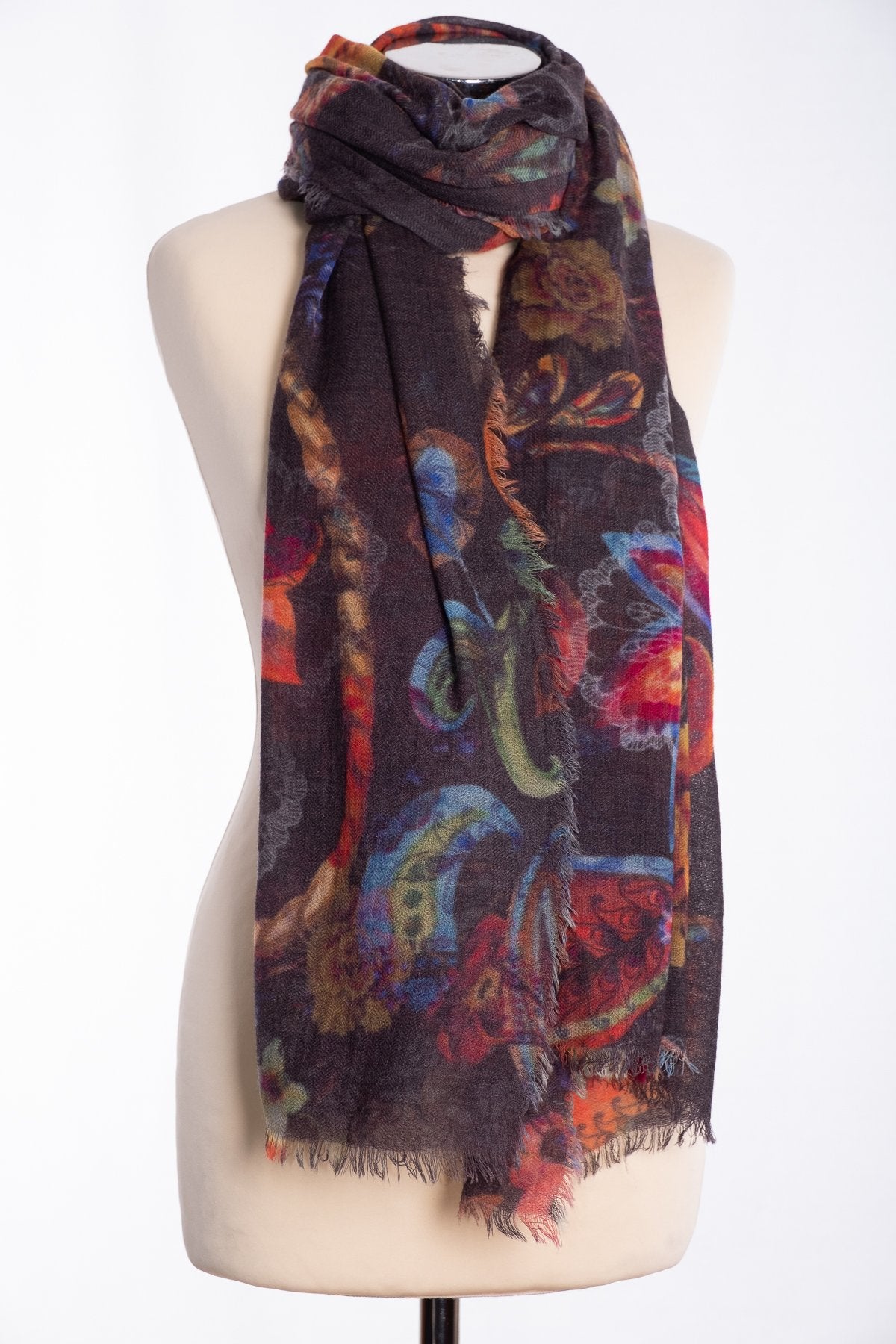 Ombre flower and lace scarf, multi colour, tied view