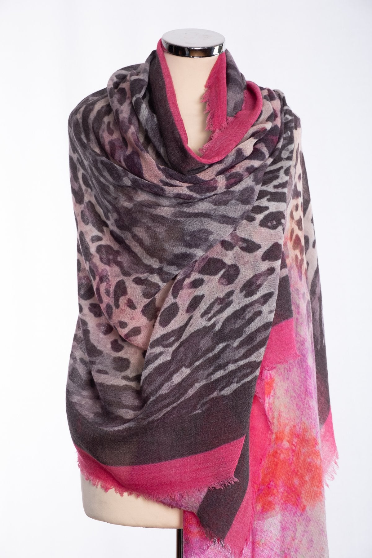 Ombre leopard print scarf, pink, wrap view