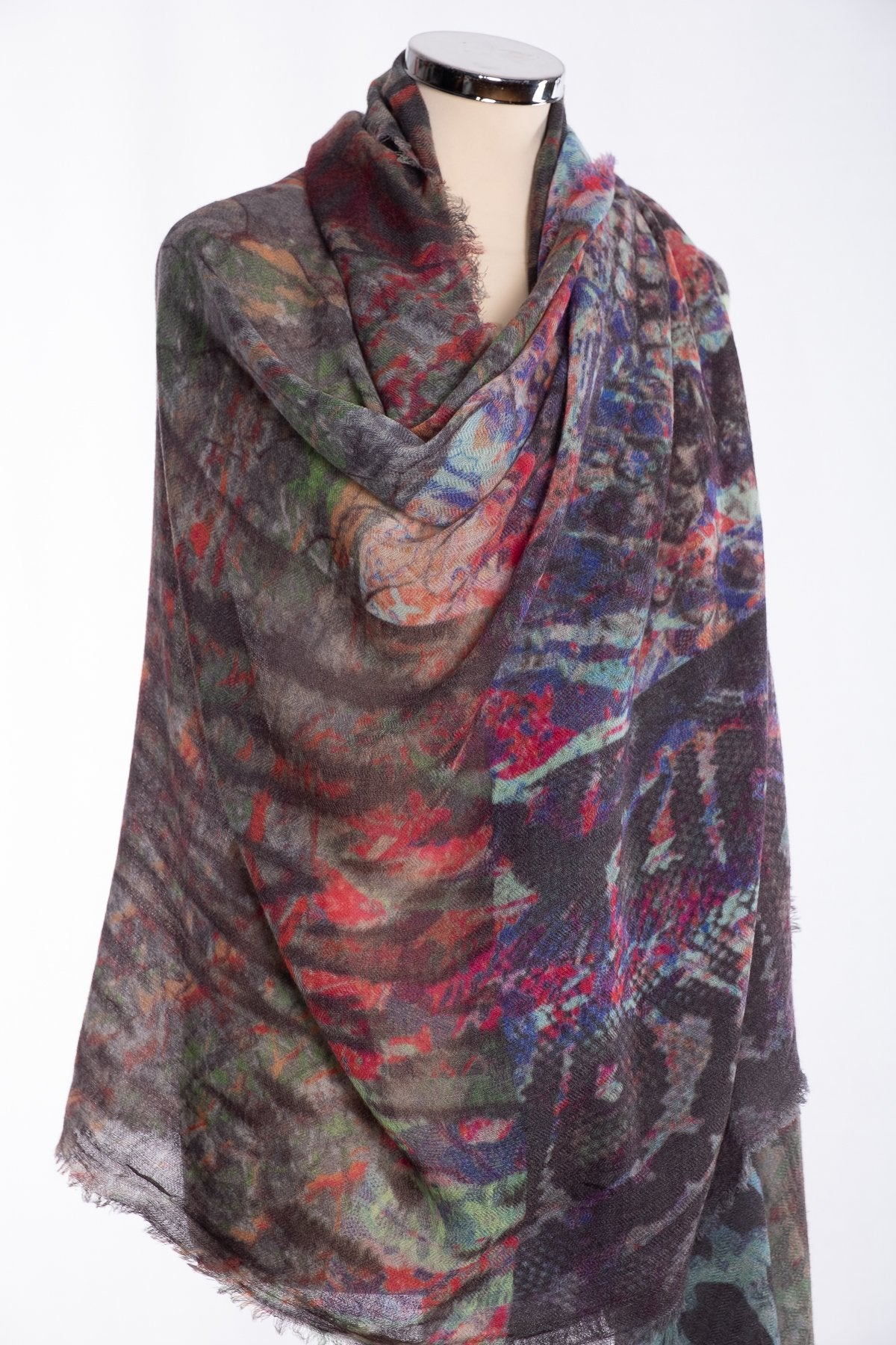 Ombre abstract snakeskin scarf, grey, wrap view