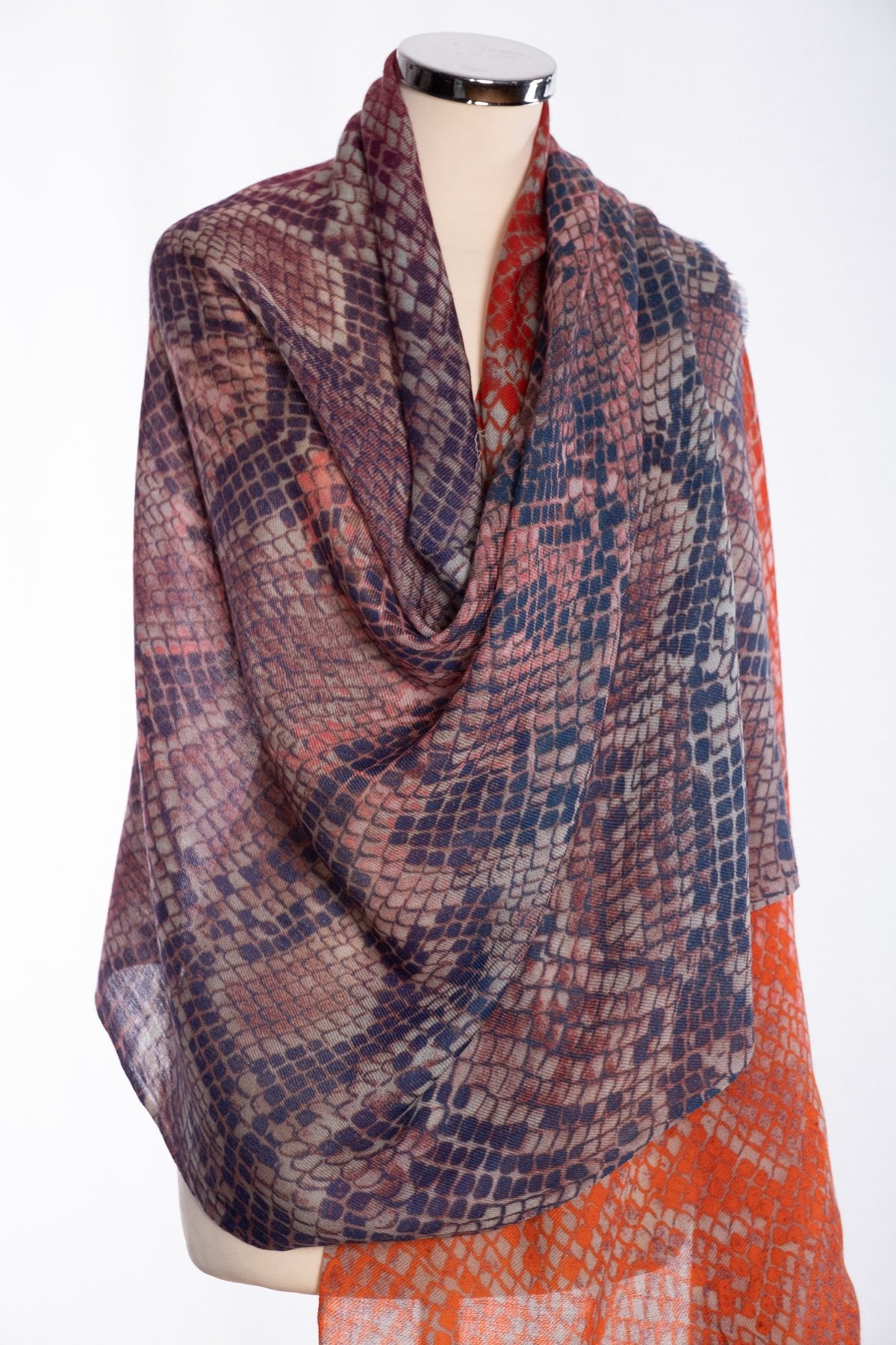 Ombre snakeskin design scarf, navy, wrap view