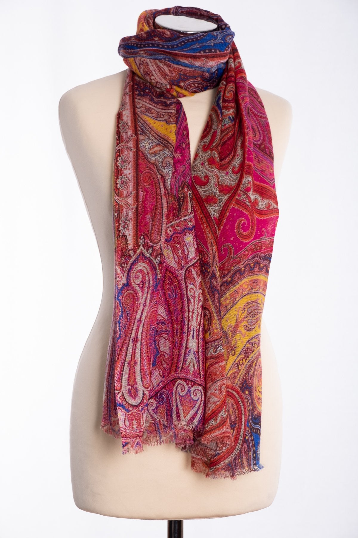 Ombre paisley print scarf, red, tied view
