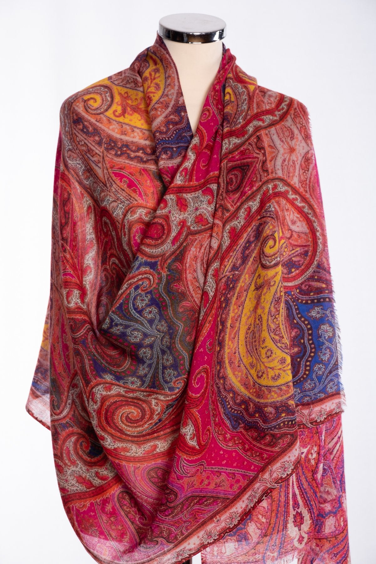 Ombre paisley print scarf, red, wrap view