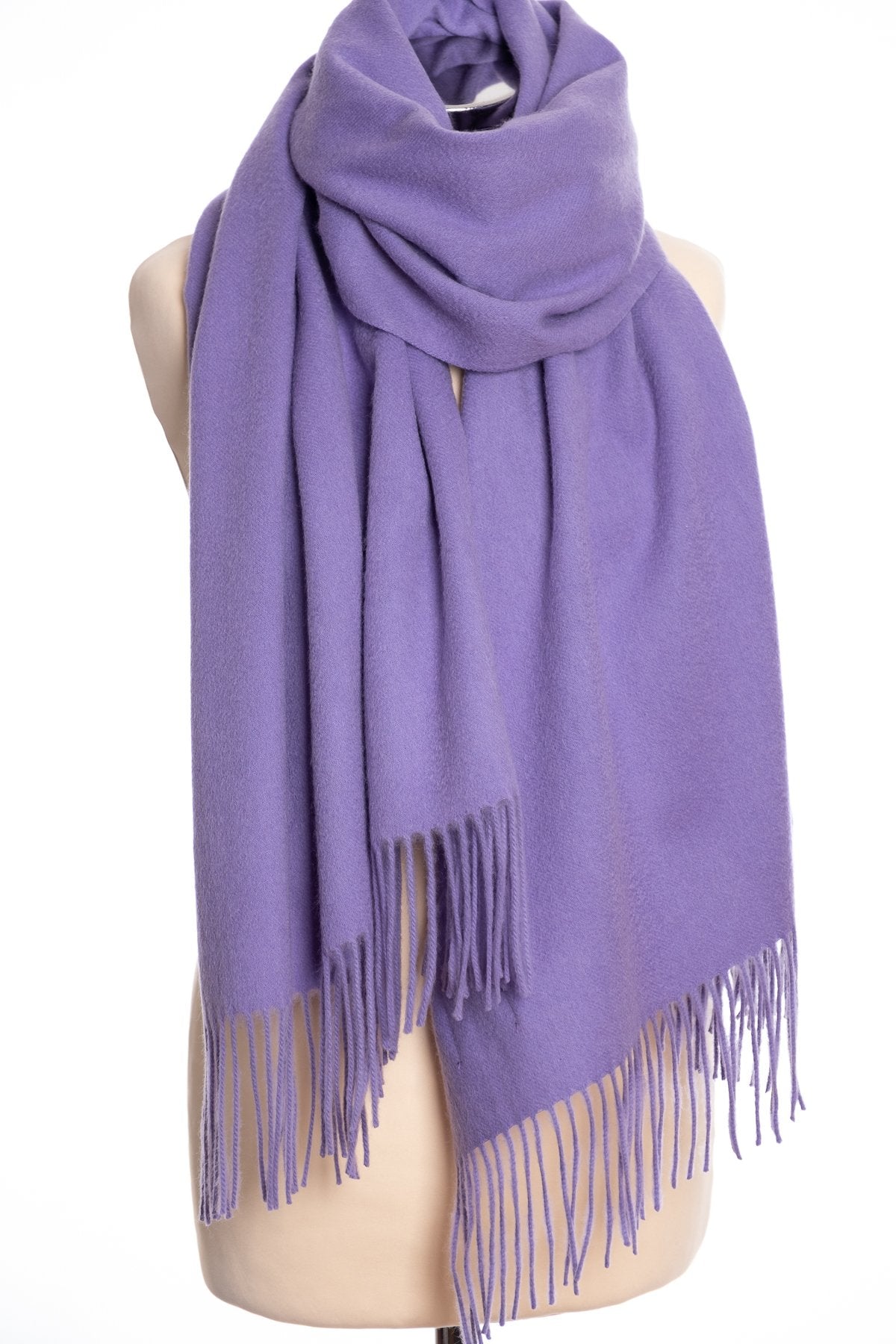 mbyM lambswool stole, lilac, tied view