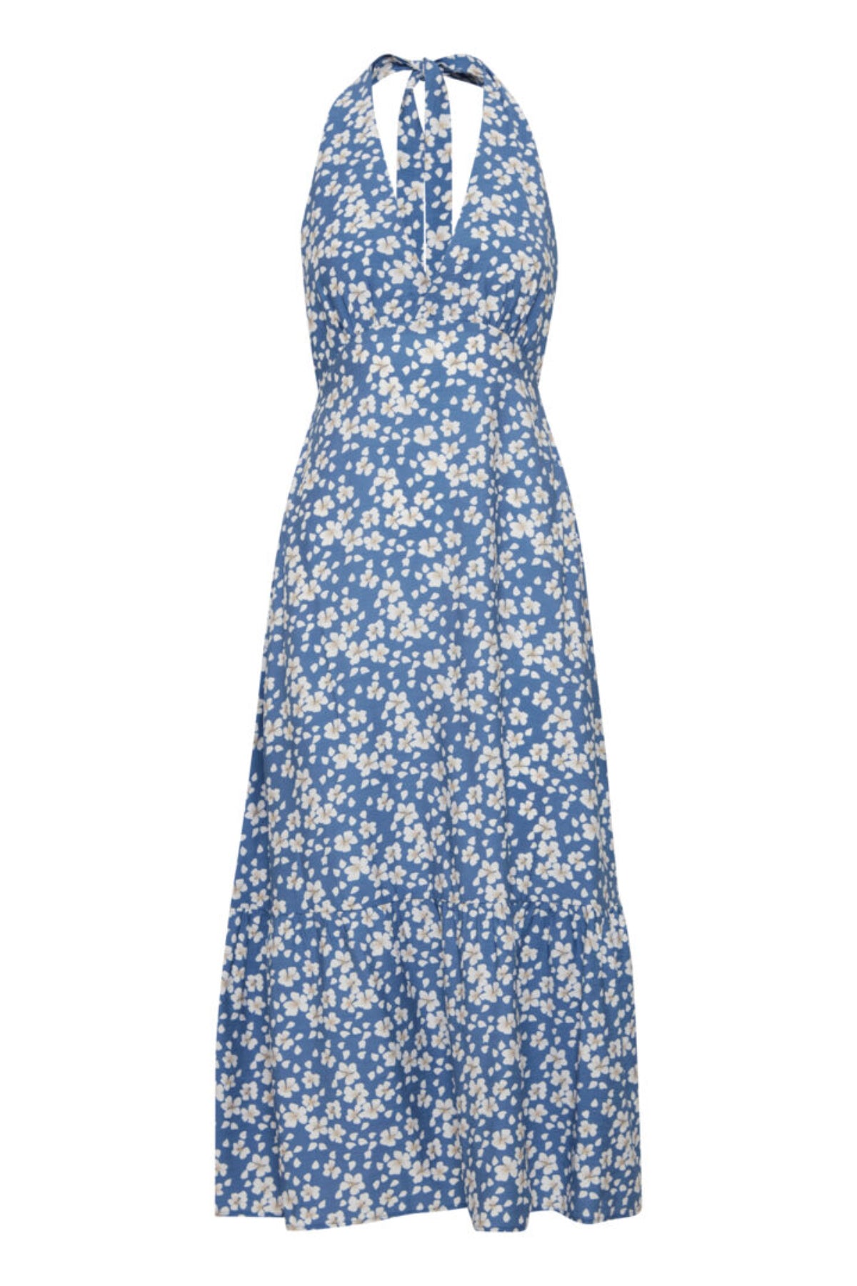 Ibano halter neck dress, denim
