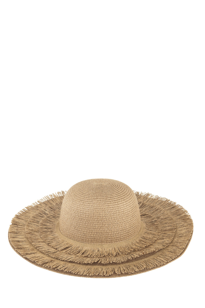 Fringe sun hat, Dark straw