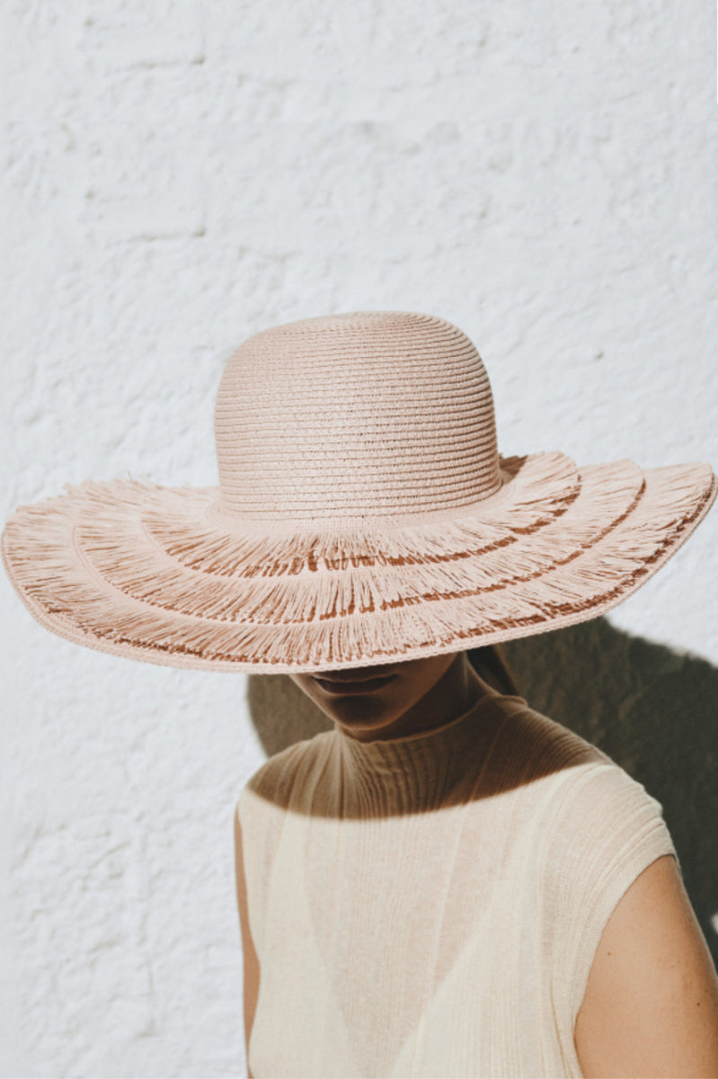 Fringe sun hat, Shell pink