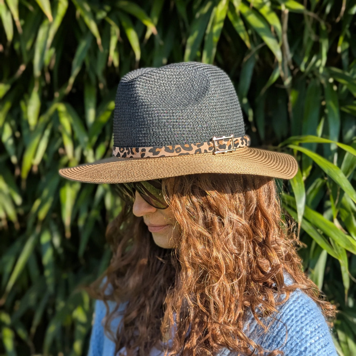 Two tone panama, leopard trim