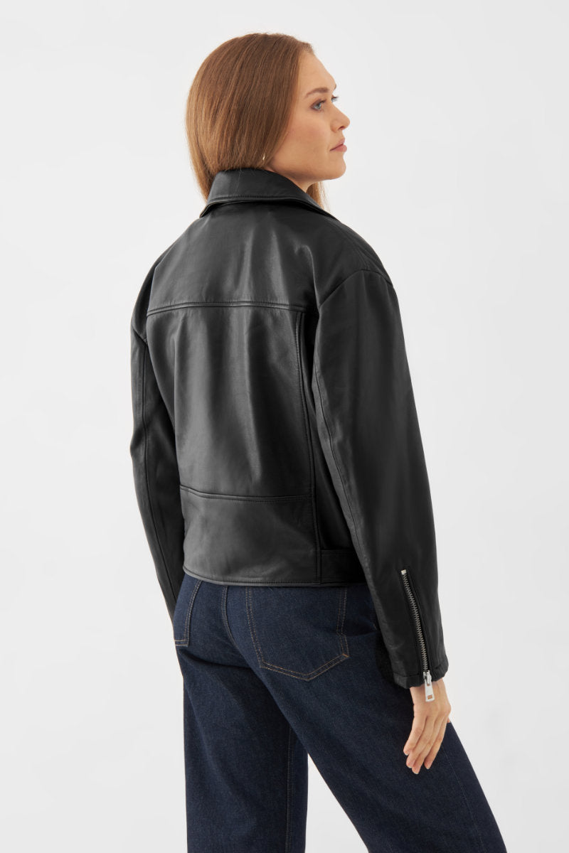 Biker leather jacket, black