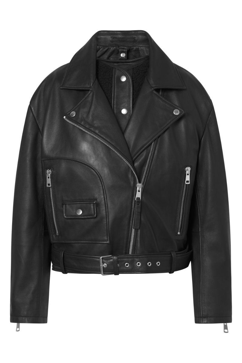 Biker leather jacket, black