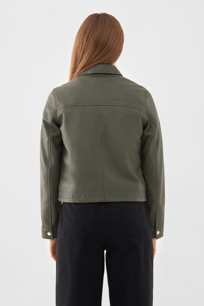 Worker leather jacket, green