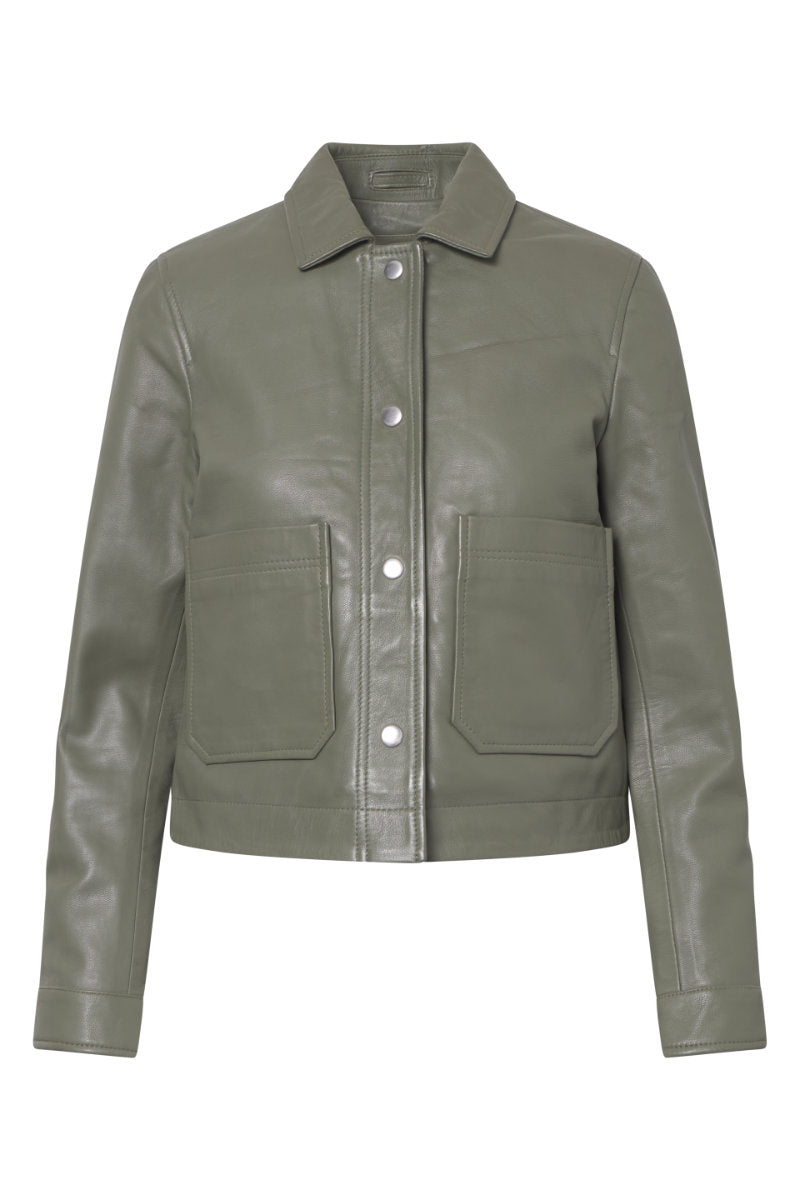 Worker leather jacket, green