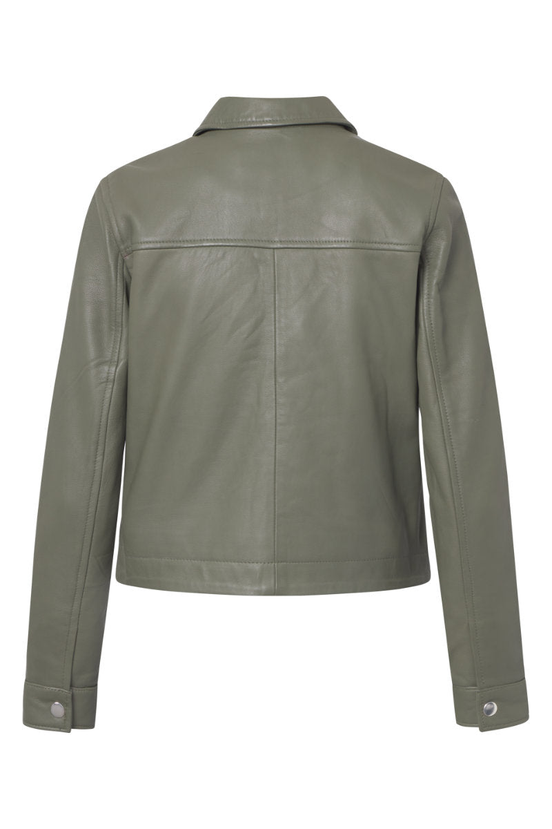 Worker leather jacket, green