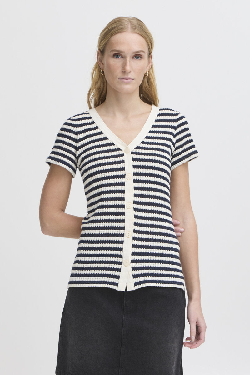 Lorianna stripe top, navy/ivory