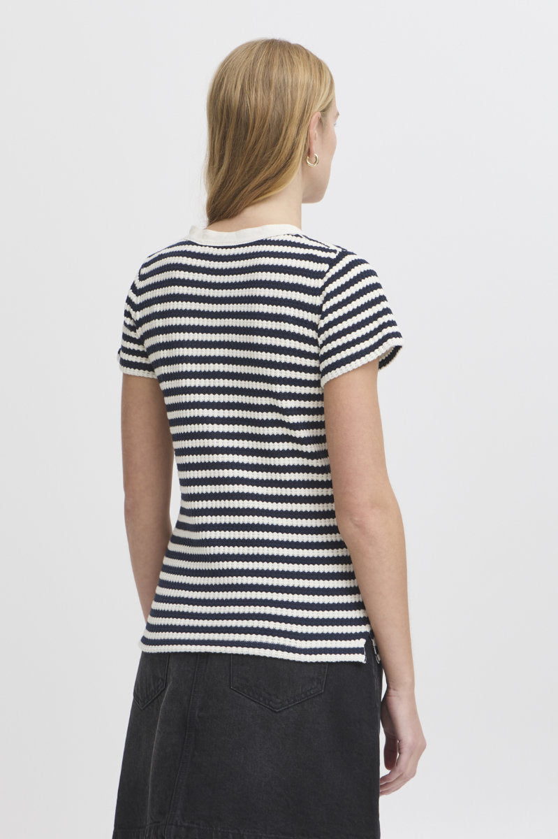 Lorianna stripe top, navy/ivory