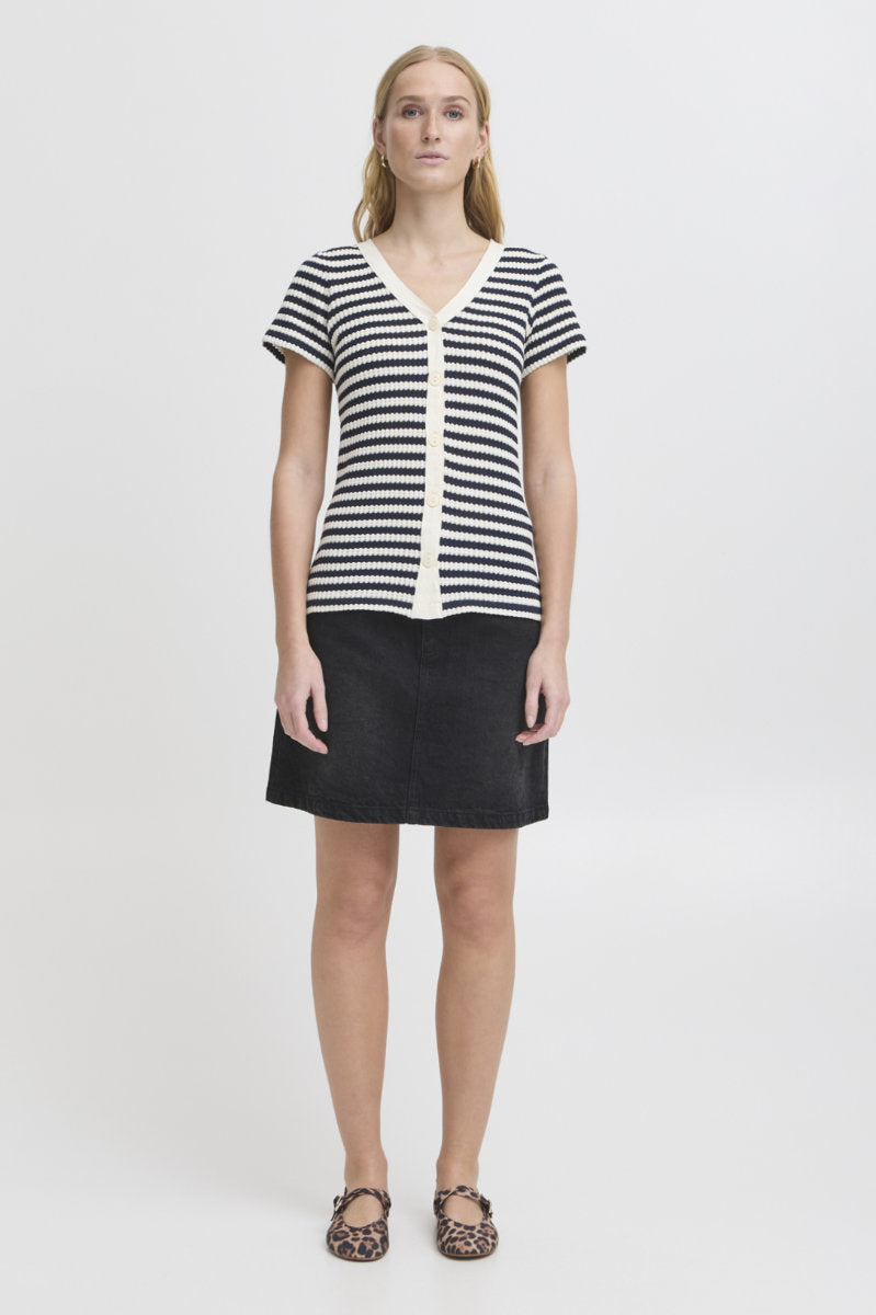 Lorianna stripe top, navy/ivory