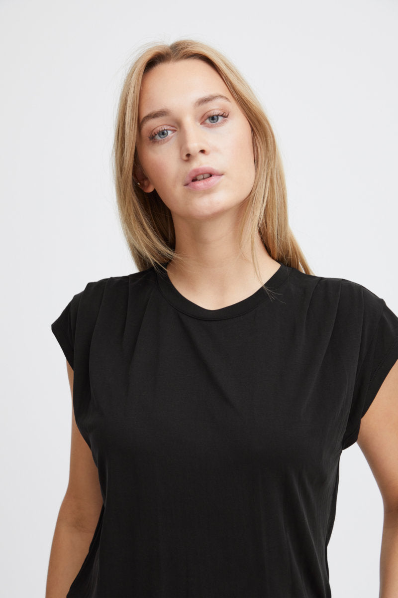 Lisken gathered T shirt, black