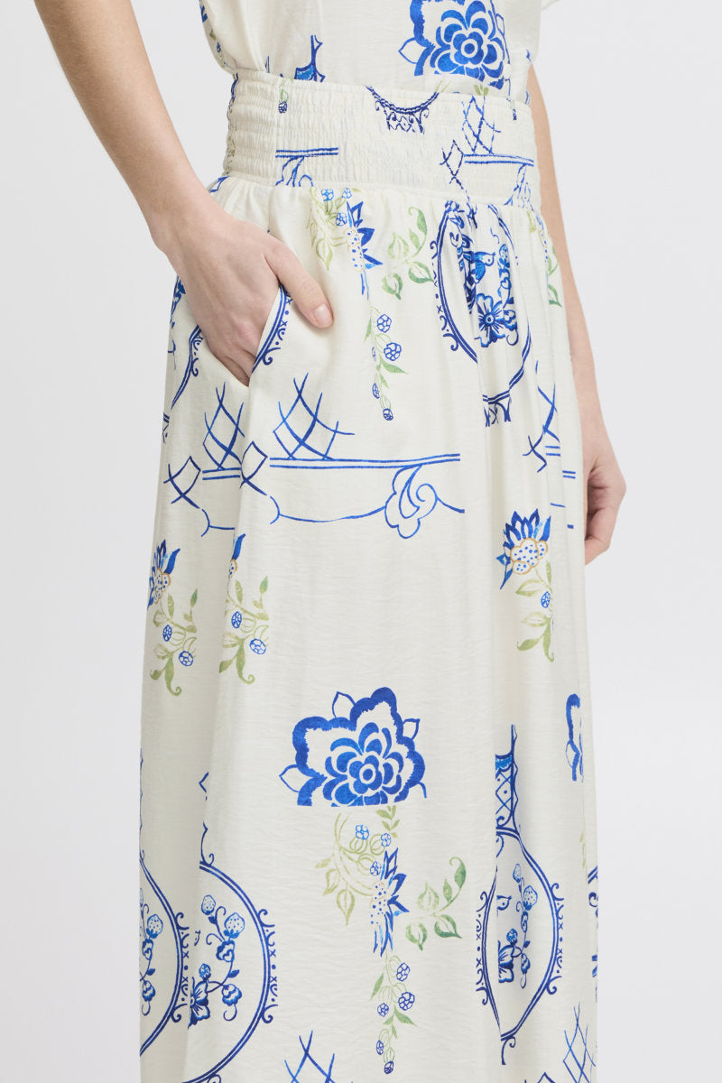 Lucie tile print skirt, ivory/blue