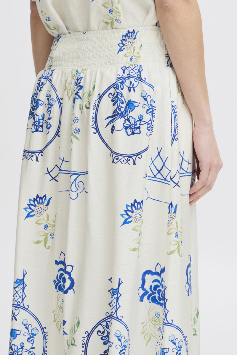 Lucie tile print skirt, ivory/blue