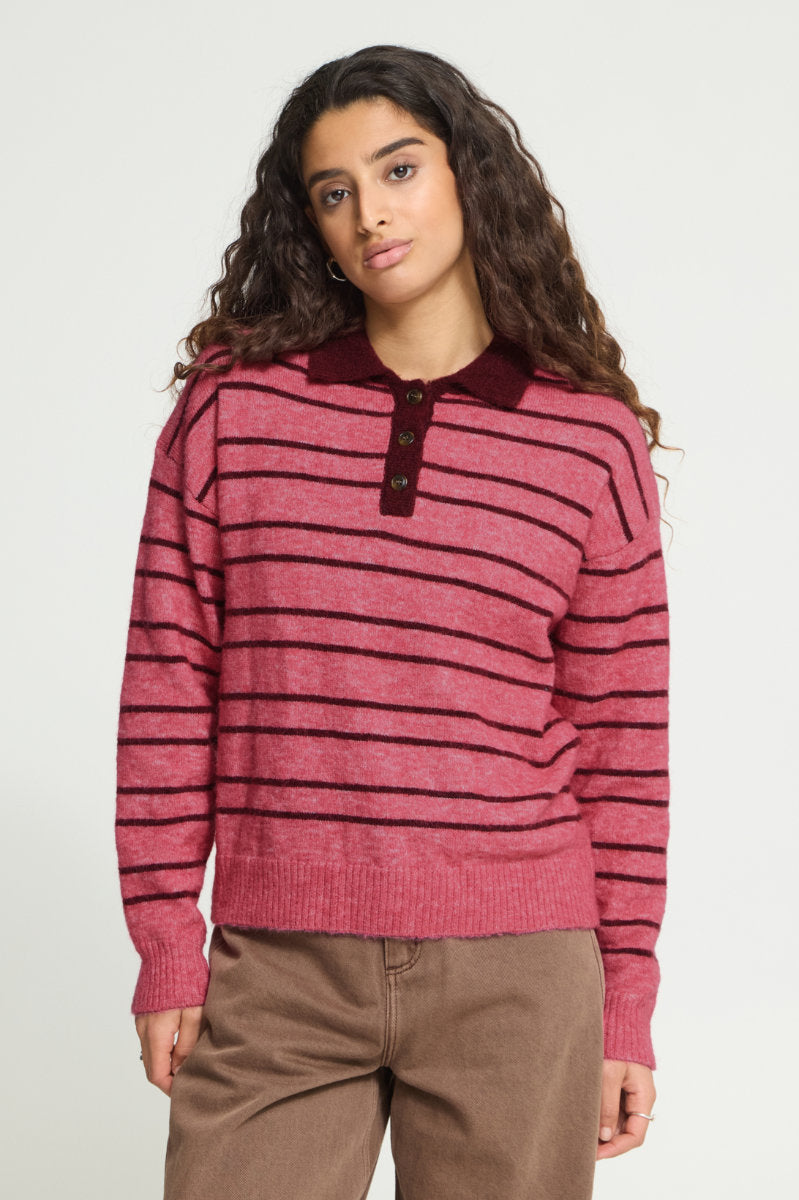Sage polo neck jumper, old rose