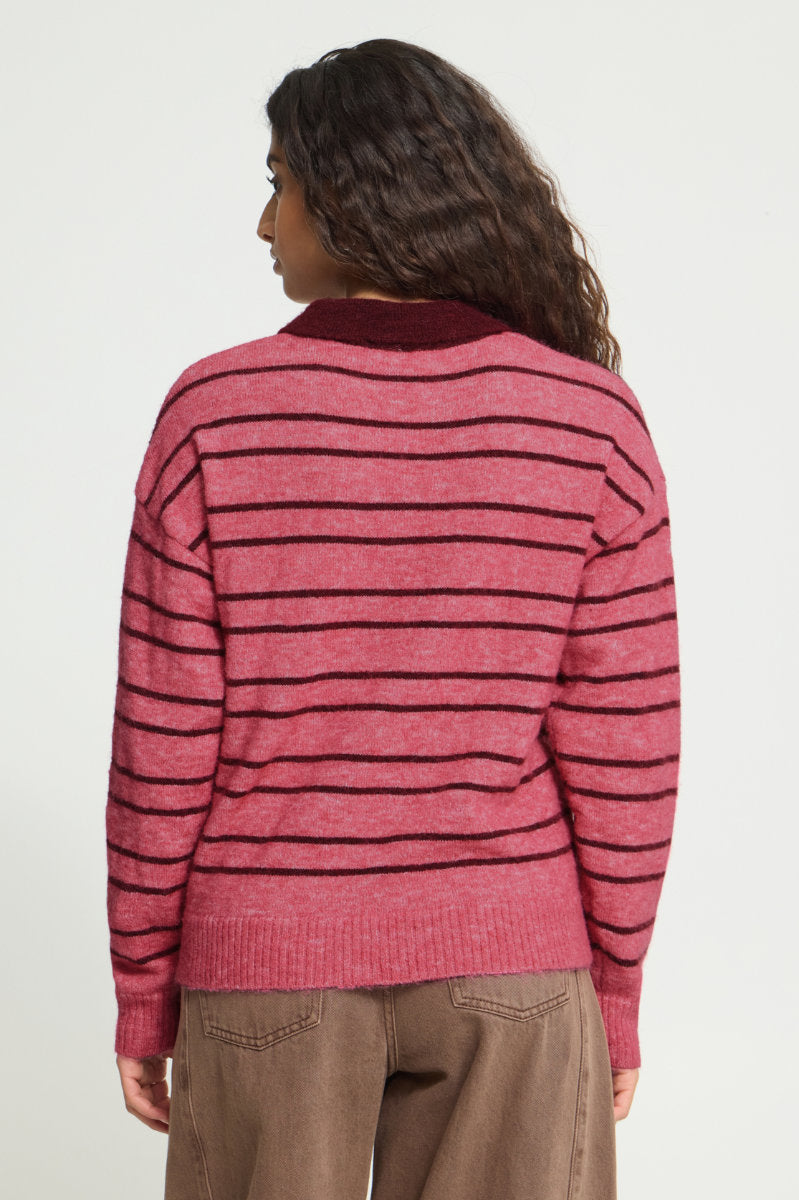 Sage polo neck jumper, old rose