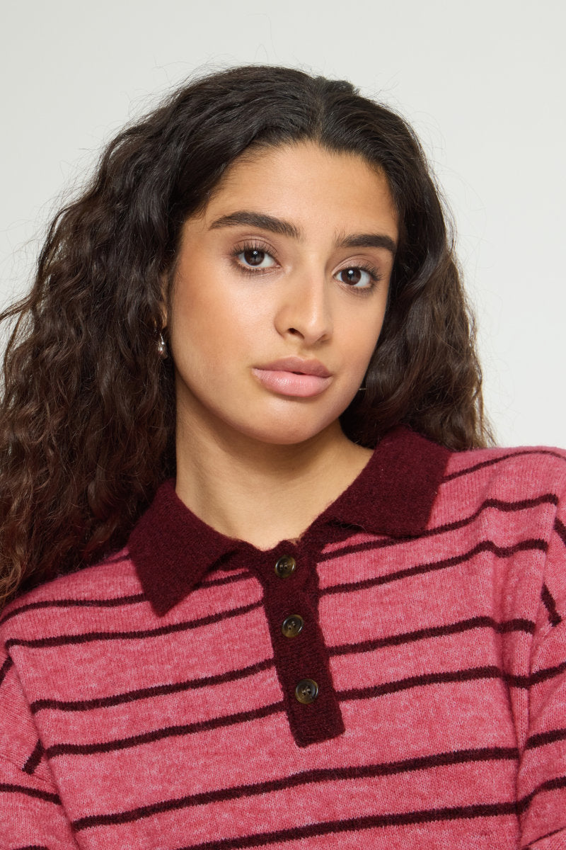 Sage polo neck jumper, old rose