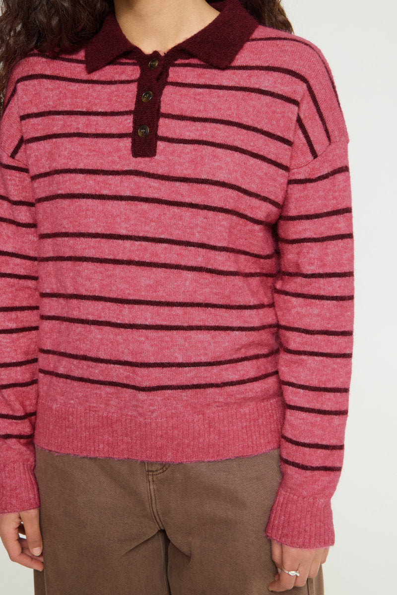 Sage polo neck jumper, old rose