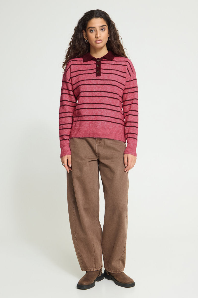 Sage polo neck jumper, old rose