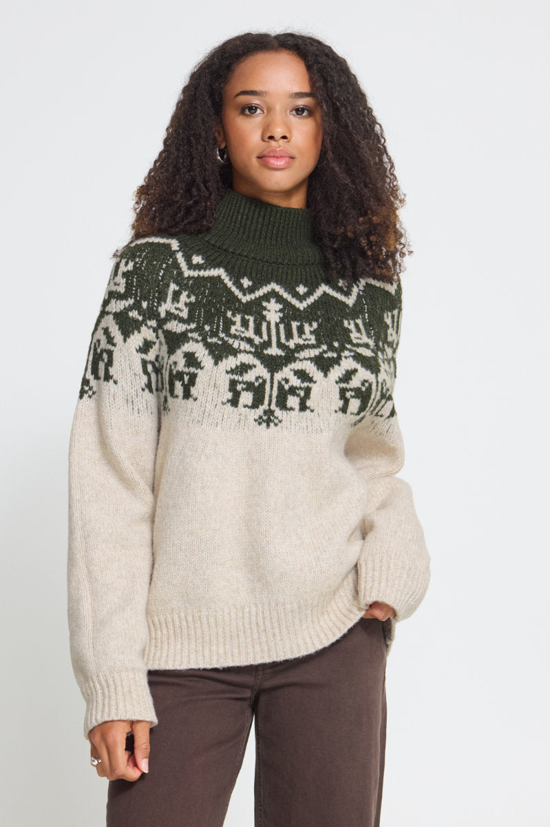 Nalas fairisle jumper, stone olive