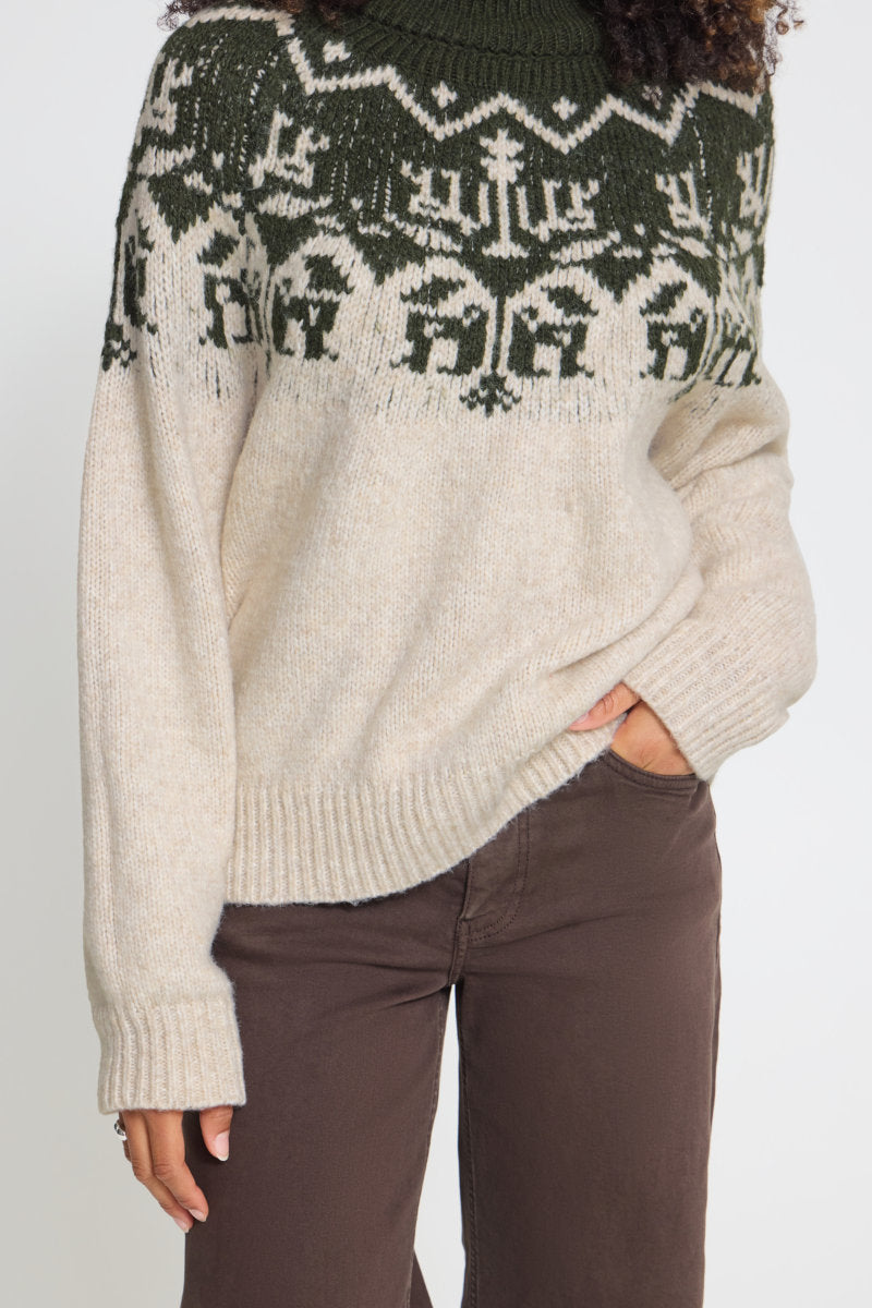 Nalas fairisle jumper, stone olive