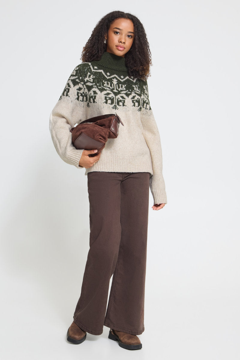 Nalas fairisle jumper, stone olive