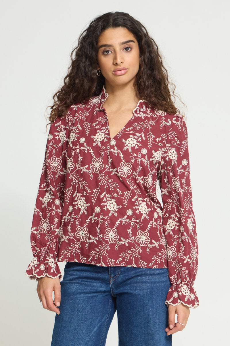 Fulia embroidered blouse, berry