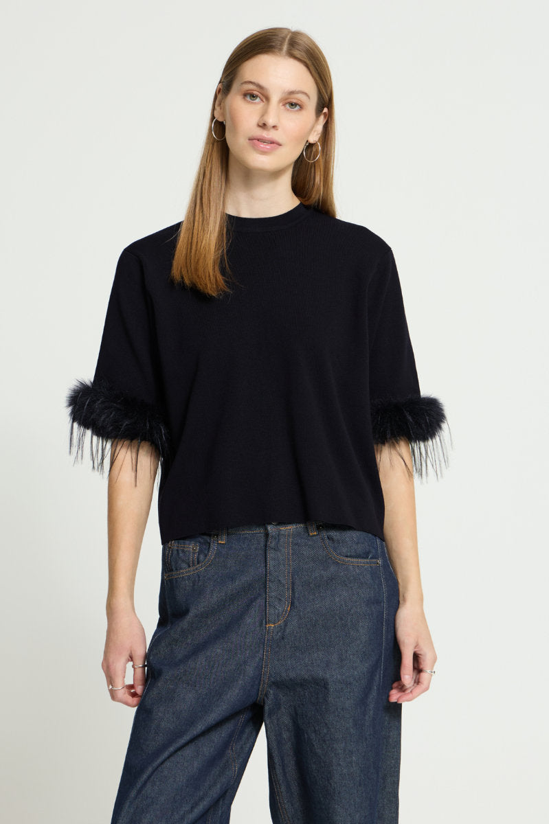 Dalise fur trim top, black