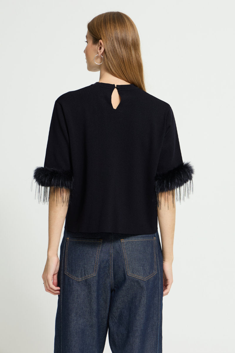 Dalise fur trim top, black