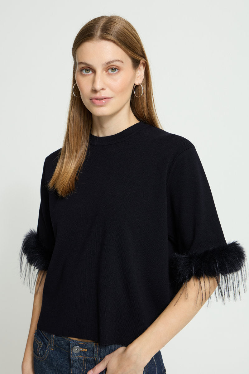 Dalise fur trim top, black
