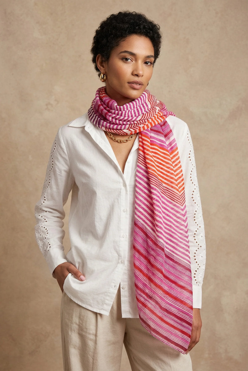 Striped cotton sarong, red