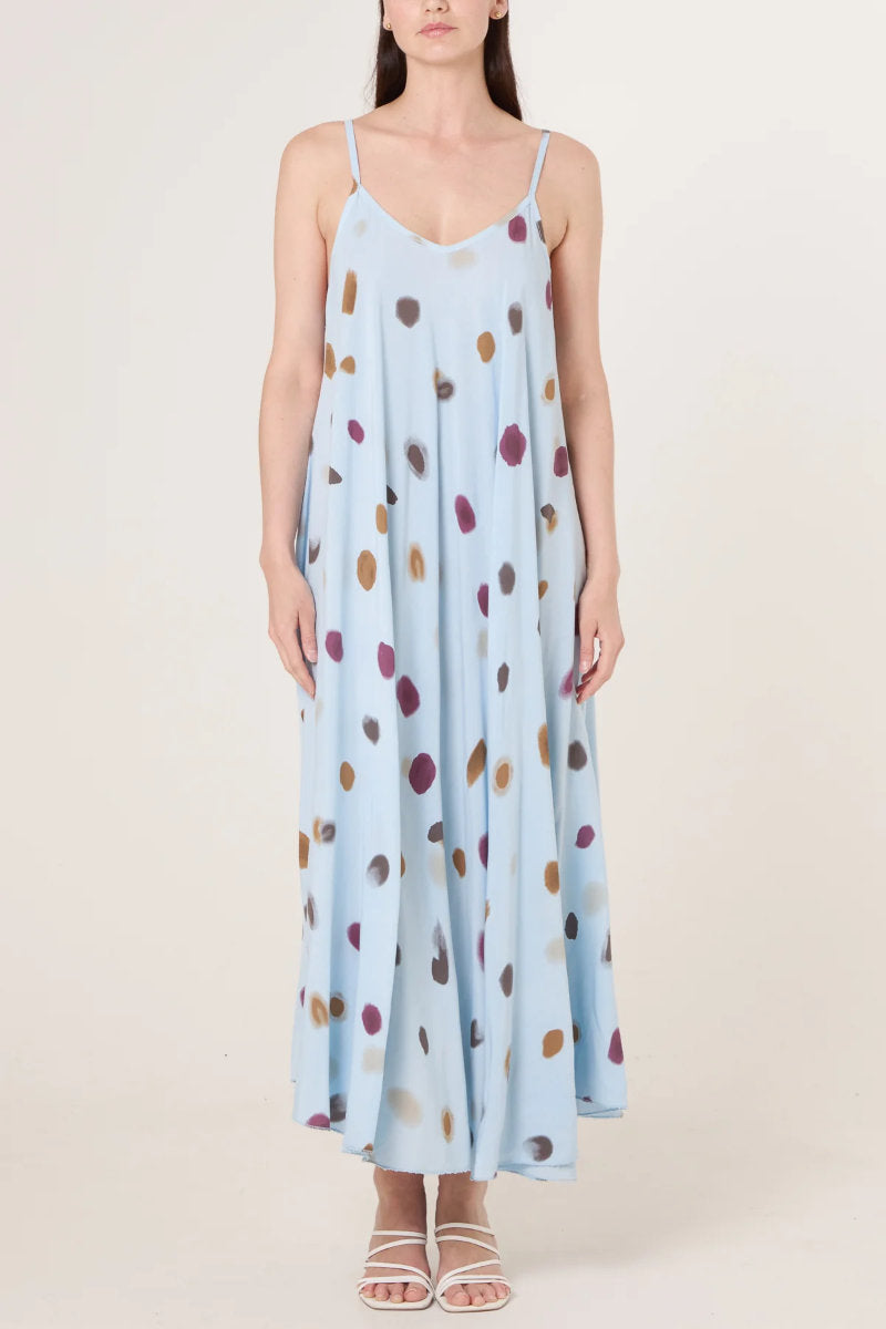 Blurred dot cami dress, sky