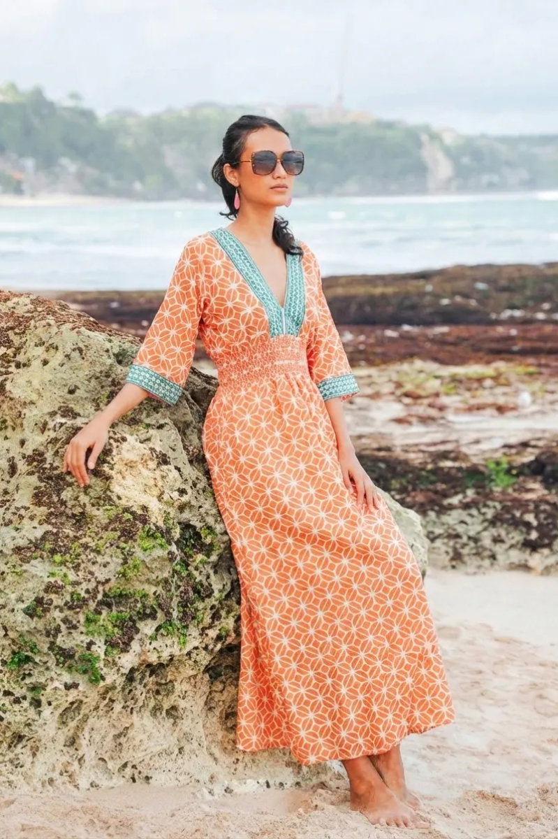 V neck kaftan, orange