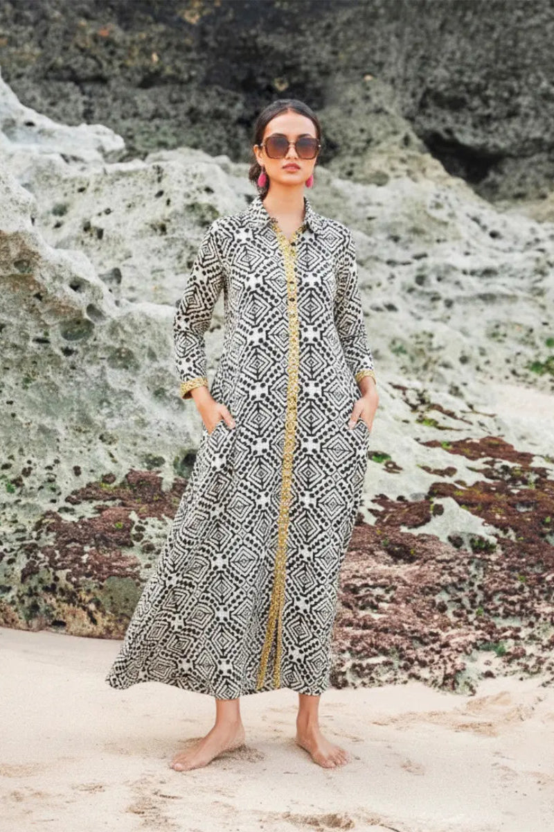 Shirt dress kaftan, black