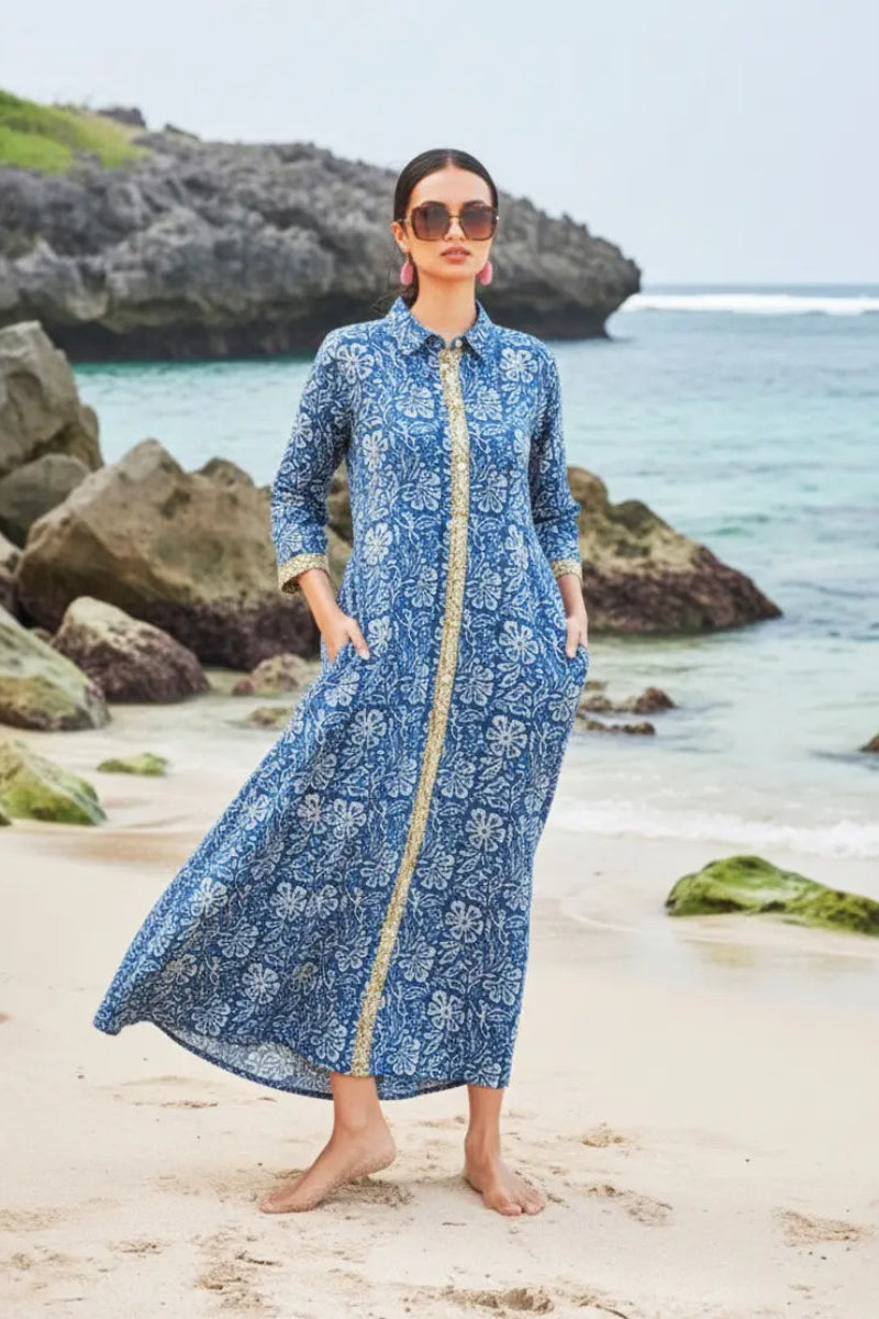 Shirt dress kaftan, navy