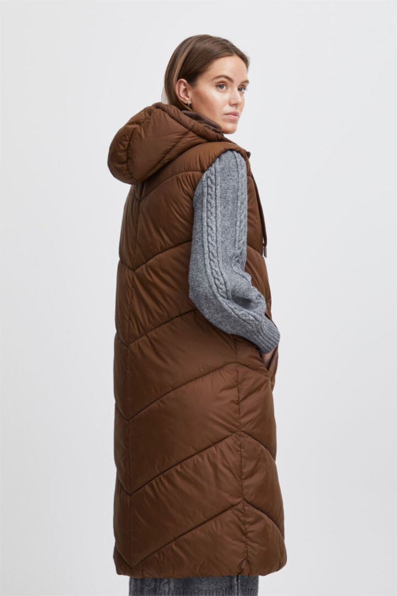 Bomina long gilet, coffee