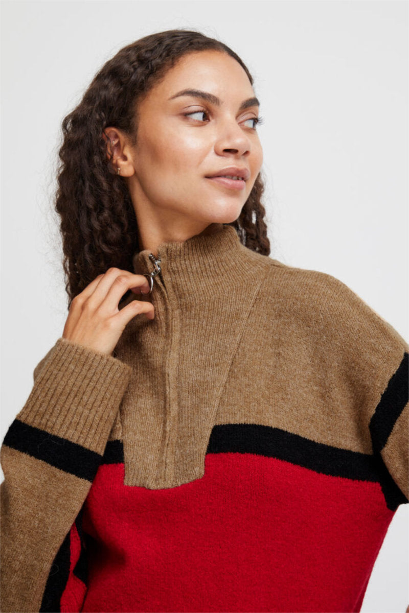 Martha half zip jumper, nutmeg/red