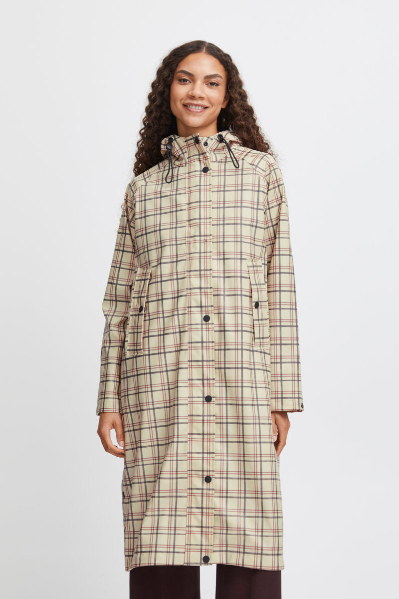 Avan long raincoat, oatmeal check