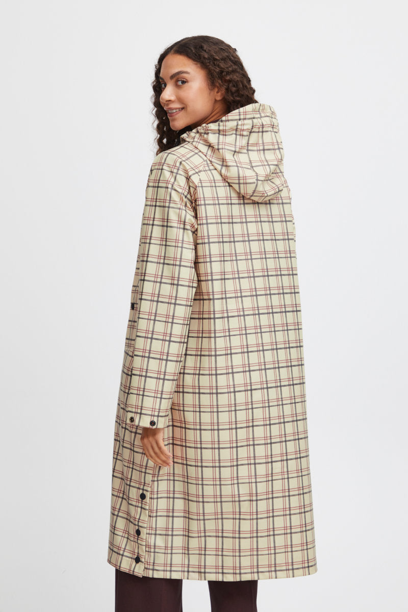 Avan long raincoat, oatmeal check