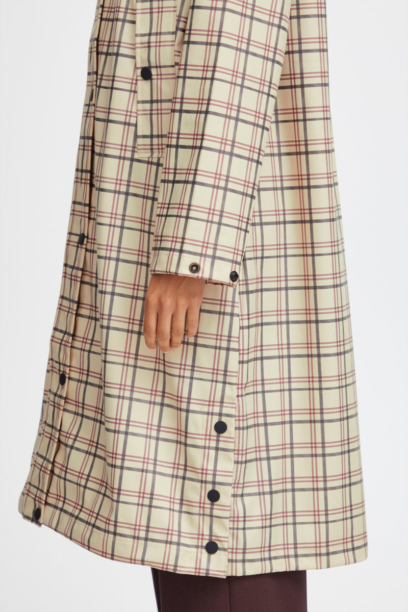 Avan long raincoat, oatmeal check