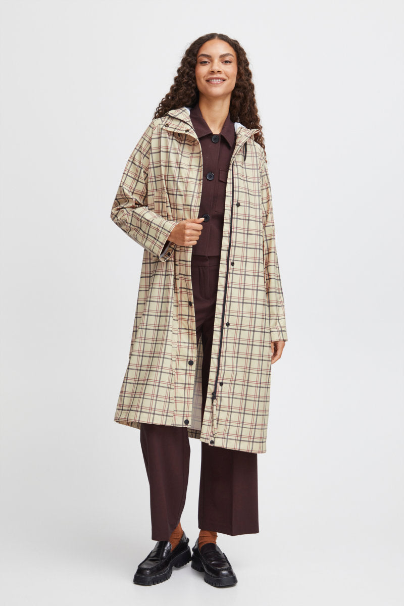 Avan long raincoat, oatmeal check