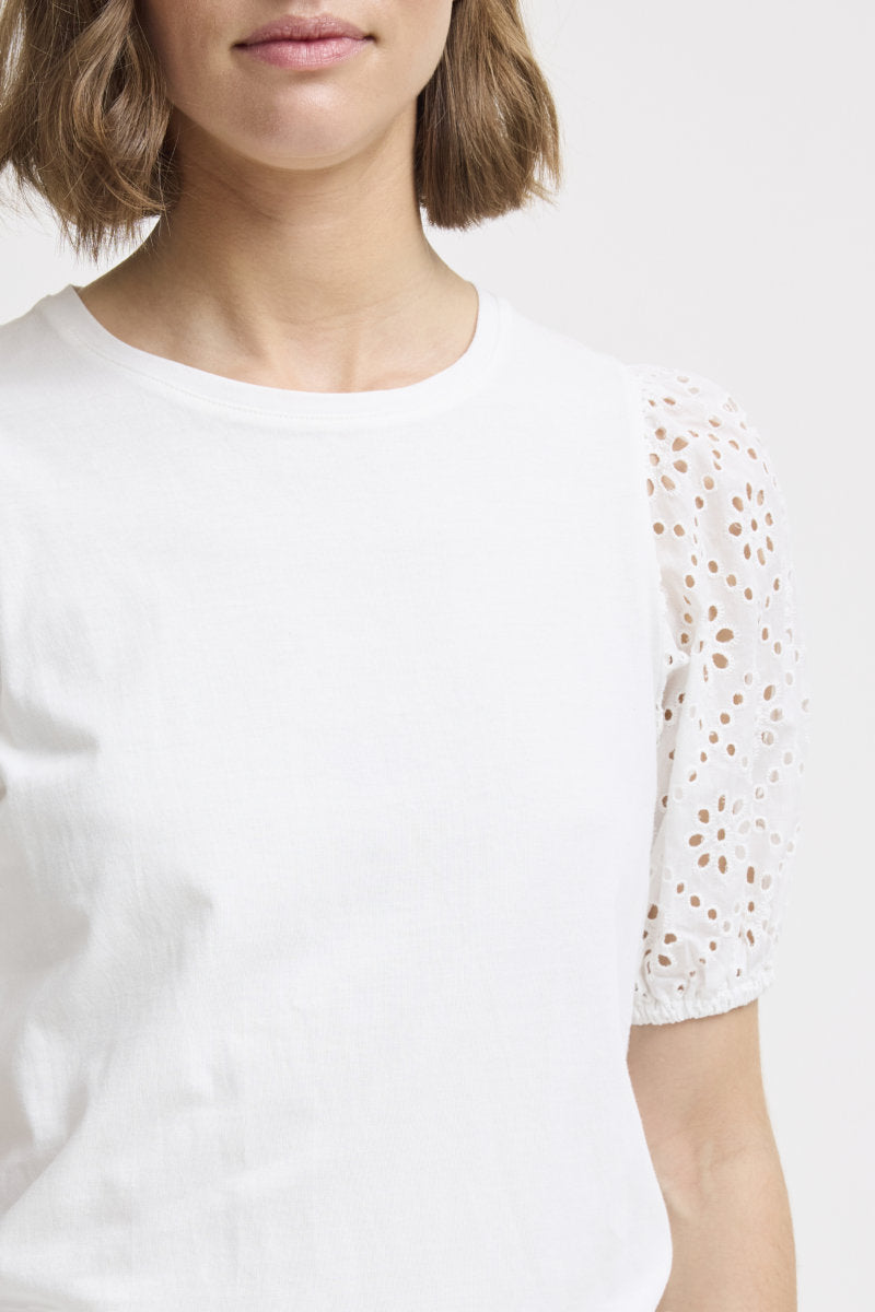 Puff sleeve T shirt, white