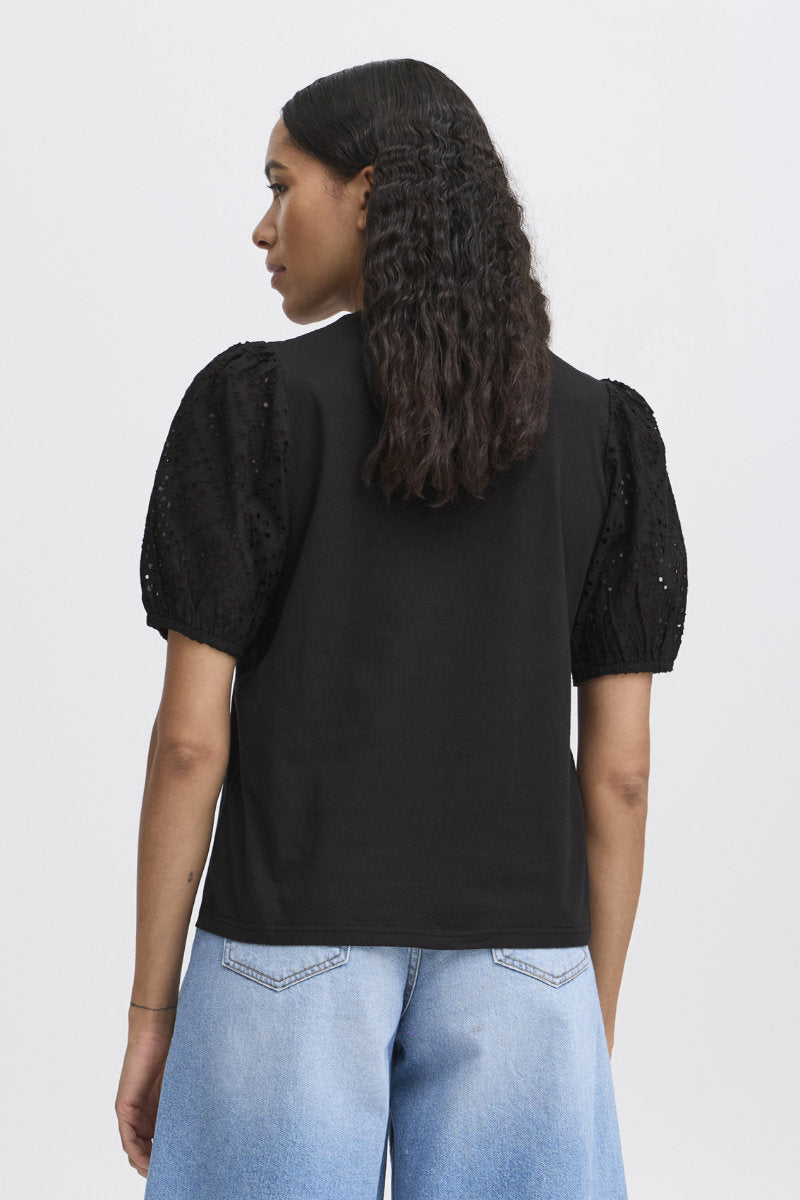 Puff sleeve T shirt, black